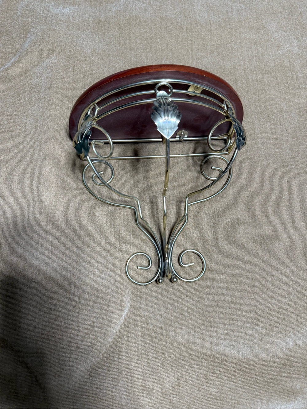 Ornate Metal and Wood Wall Shelf -  Brown